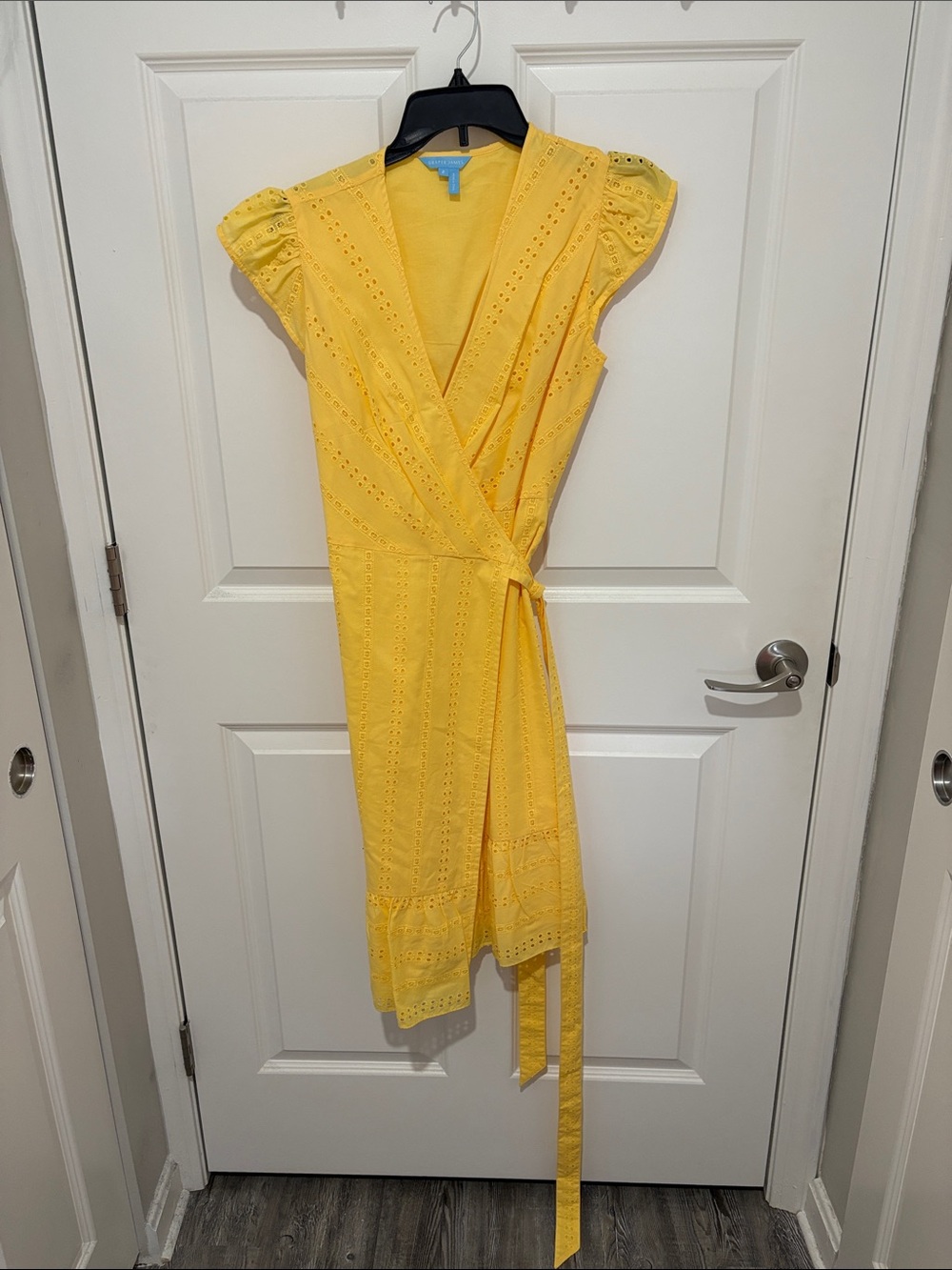 Draper James Yellow Eyelet Wrap Midi Dress